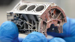 This aluminum 6061 engine block model demonstrates the high resolution and geometric control that can be produced in a new patent-pending binder jet 3D printing and sintering process developed by ExOne and Ford Motor Co.