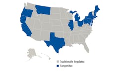 This map shows competitive electric markets in different U.S. states. There are competitive natural gas markets in even more states. This map shows competitive electric markets in different U.S. states. There are competitive natural gas markets in even more states.