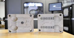 X1 MetalTool is shown for a plastic injection molding application in front of the X1 25Pro® metal 3D printer. X1 MetalTool is shown for a plastic injection molding application in front of the X1 25Pro® metal 3D printer.