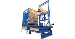Bulk bag filler with wooden pallet dispenser from Best Process Solutions. Bulk bag filler with wooden pallet dispenser from Best Process Solutions.