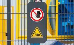 Safety sign on machine. Safety sign on machine.