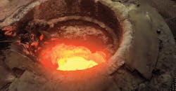 Typical slag build-up in a coreless induction furnace.