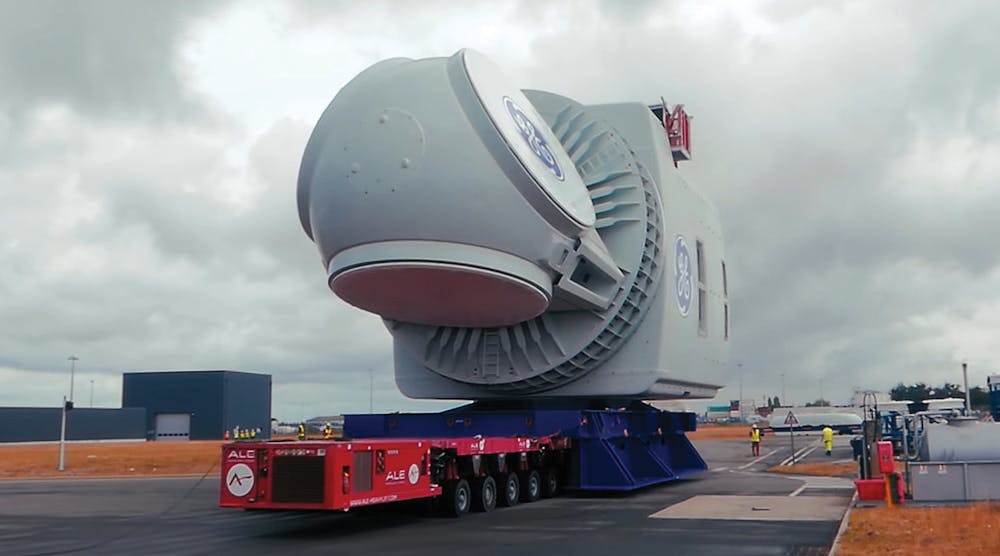 A nacelle, or housing, for a GE Renewable Energy Haliade-X series wind turbine.