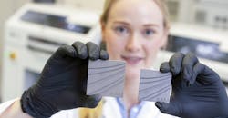 Parts produced by metal binder-jet 3D printing, before (left) and after (right) sintering. Parts produced by metal binder-jet 3D printing, before (left) and after (right) sintering.