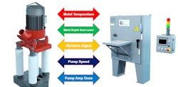 The Raptor Transfer Pump is portable and submersible, with a variable-speed motor capable of moving 1,100 lbs./minute. It pumps metal out of the furnace down to a level of 5 inches or less. The Raptor Transfer Pump is portable and submersible, with a variable-speed motor capable of moving 1,100 lbs./minute. It pumps metal out of the furnace down to a level of 5 inches or less.