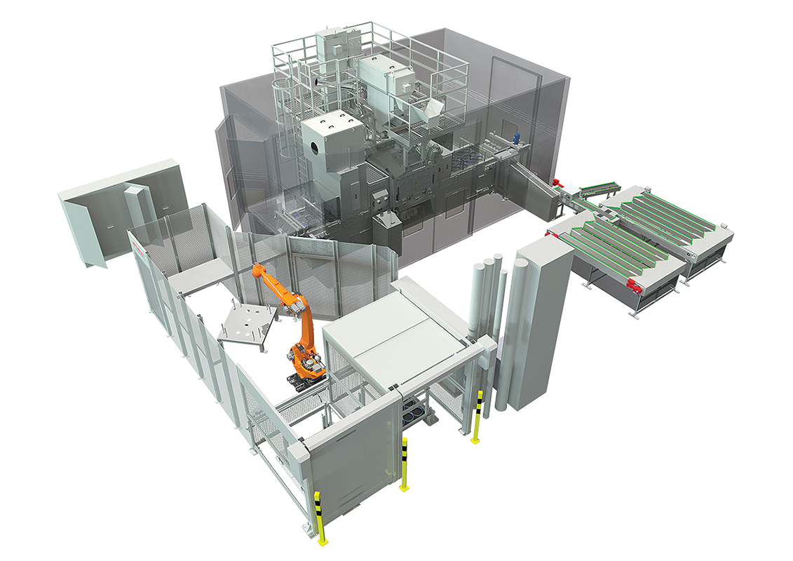 The shot-blasting machine was designed for three-shift operation allowing cycle times of less than eight seconds per workpiece.