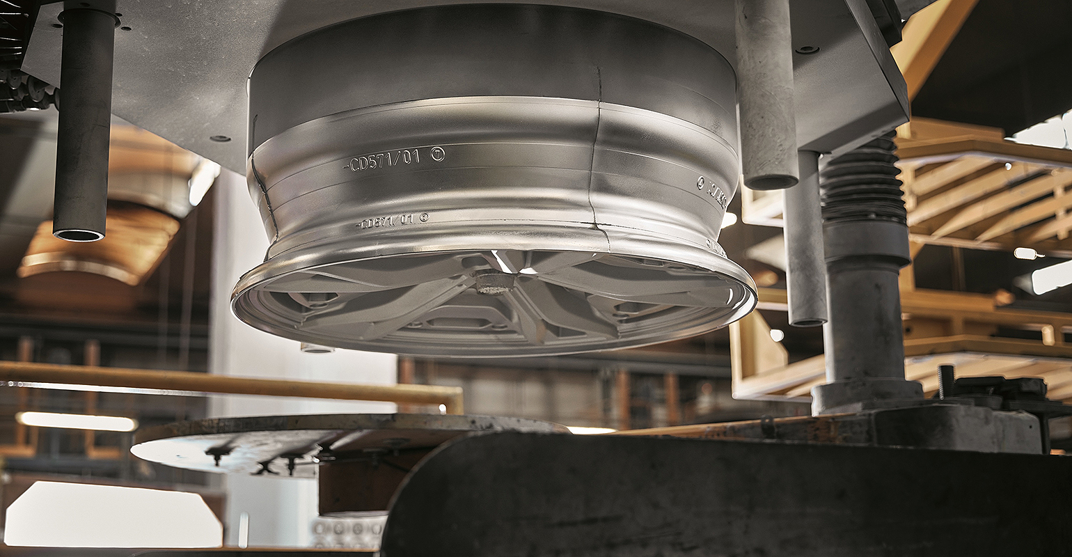 An aluminum-alloy wheel cast at BMW&rsquo;s aluminum foundry in Landshut, Germany.