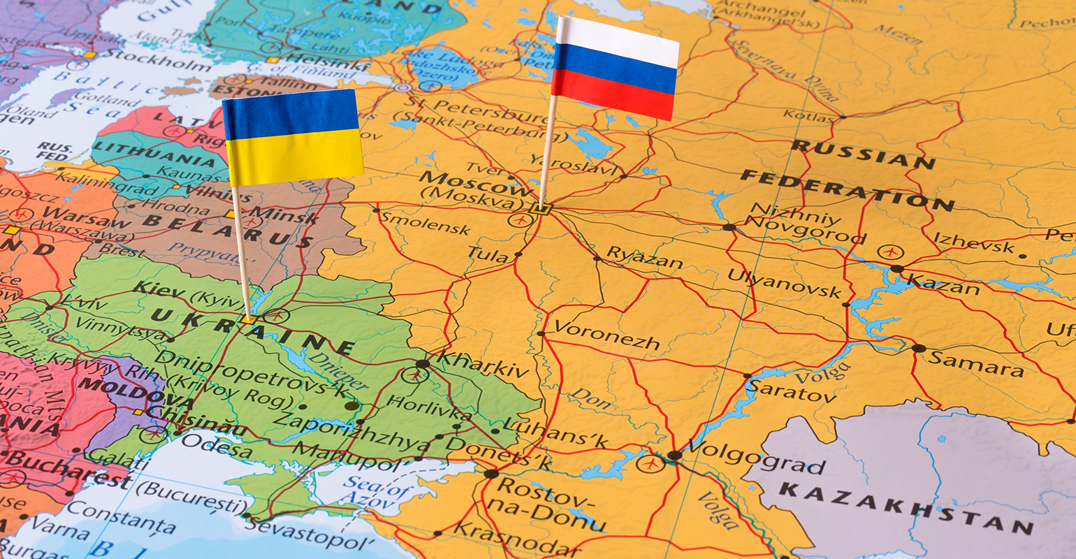 Map of Russia and Ukraine border territory, circa 2021.