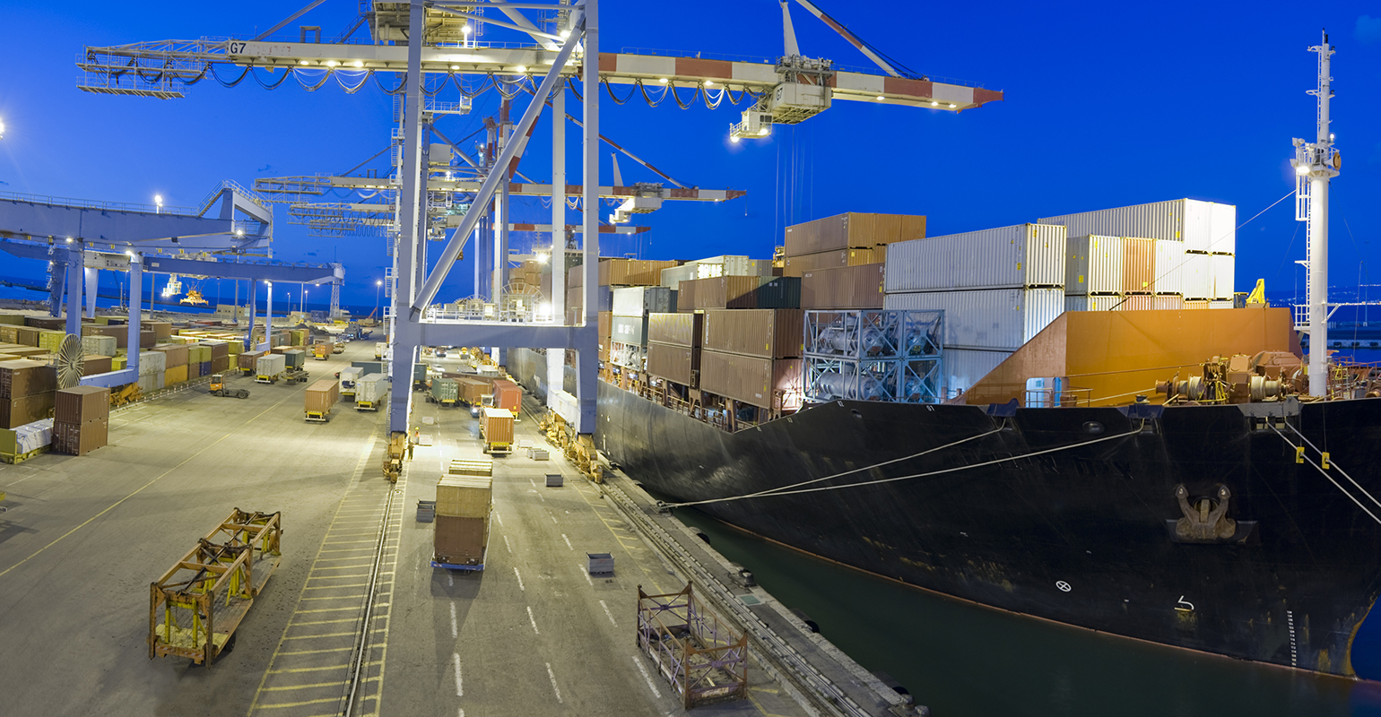 Cargo loading, ship at dockside.