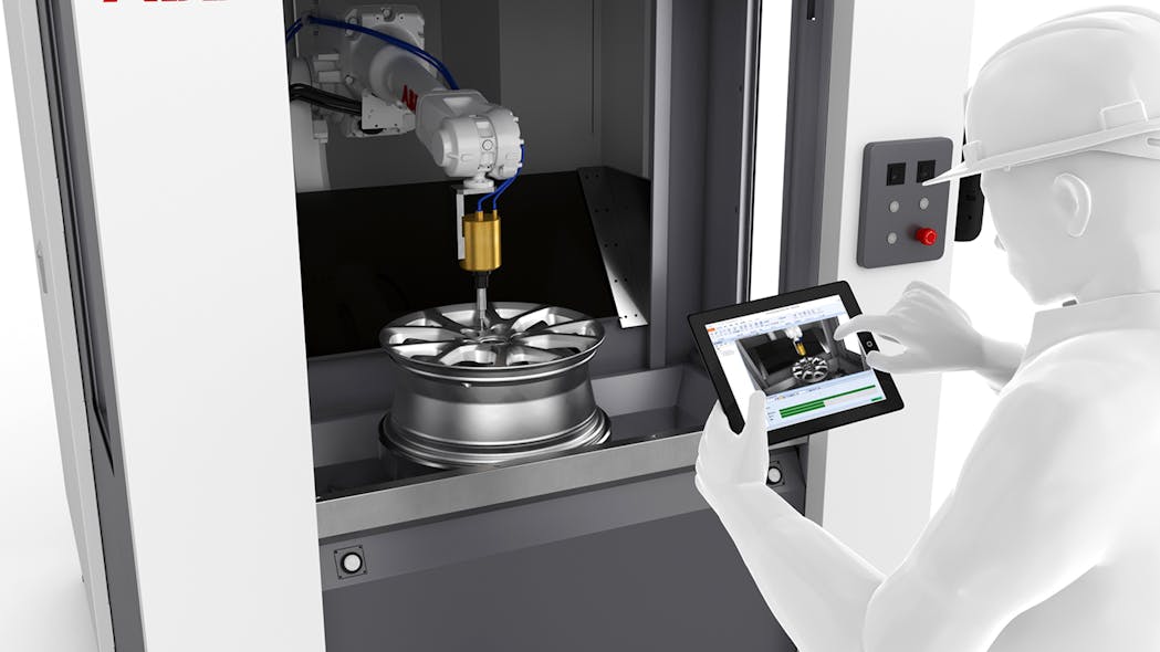 An IRB 2600 robot, a controller, and a turntable combined with pressure and level sensors and other equipment make up the OmniVance Machining Cell, with all components pre-tested to guarantee compatibility.