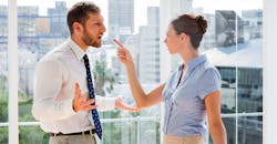 Heated argument at the office. Heated argument at the office.