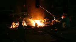 Pouring manganese steel castings at Sivyer Steel Castings.