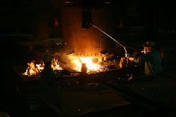 Pouring manganese steel castings at Sivyer Steel Castings. Pouring manganese steel castings at Sivyer Steel Castings.