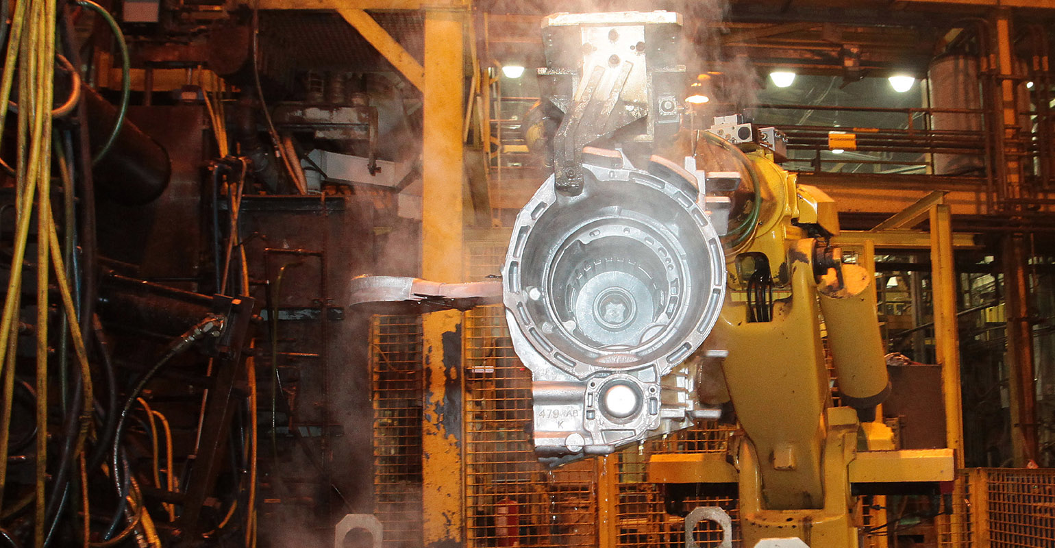 Aluminum transmission case casting at Stellantis Kokomo Casting Plant, Indiana.