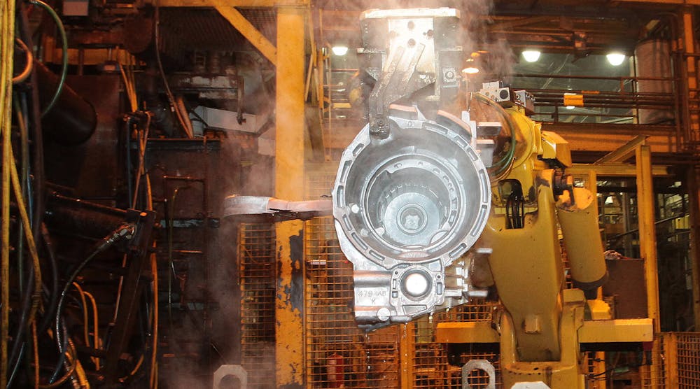 Aluminum transmission case casting at Stellantis Kokomo Casting Plant, Indiana.