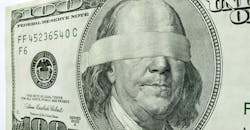 Blindfolded Benj. Franklin, $100 bill. Blindfolded Benj. Franklin, $100 bill.