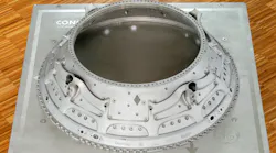 A one-meter diameter turbine center frame (TCF), printed in nickel alloy 718 using GE Additive’s direct metal laser melting process, for GE Aerospace.
