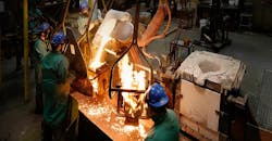 Pouring specialty-alloy castings at Winsert, Marinette, WI. Pouring specialty-alloy castings at Winsert, Marinette, WI.