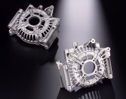 Shot-blast machines with automated workpiece handling for continuous processing of lightweight, nonferrous castings within required cycle times include de-sanding, deburring, and surface homogenization. With a compact design the machine can be integrated into automated manufacturing lines for high throughput of automotive parts. Shot-blast machines with automated workpiece handling for continuous processing of lightweight, nonferrous castings within required cycle times include de-sanding, deburring, and surface homogenization. With a compact design the machine can be integrated into automated manufacturing lines for high throughput of automotive parts.