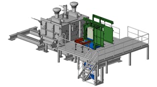 EBuild&circledR; 850 system components include an electron beam gun, a retractable build chamber, a process chamber, an advanced powder application system, mobile withdrawal and extraction units.