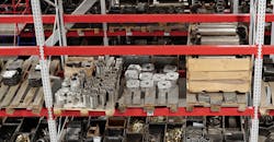 Industrial warehouse with shelves full of spare parts. Industrial warehouse with shelves full of spare parts.