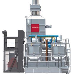 The StrikoMelter shaft furnace design uses waste gases to preheat charge material, to conserve energy for melting. The StrikoMelter shaft furnace design uses waste gases to preheat charge material, to conserve energy for melting.