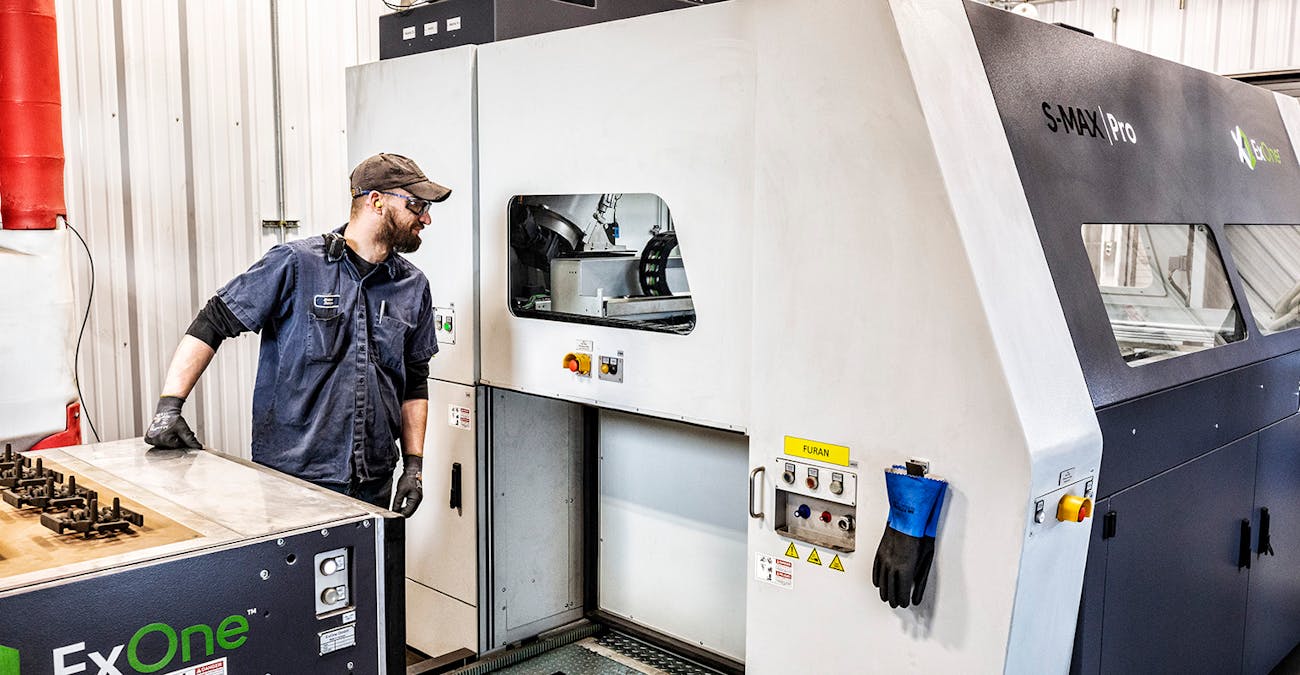 An ExOne S-Max Pro 3D printer for sand cores at Waupaca Foundry Plant 1, Waupaca, WI. An ExOne S-Max Pro 3D printer for sand cores at Waupaca Foundry Plant 1, Waupaca, WI.