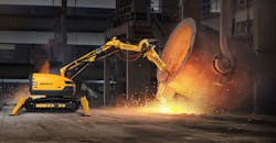 A demolition machine accesses hard-to-reach areas easily and safely, to clean slag and build-up on furnaces and molten-metal holding vessels. A demolition machine accesses hard-to-reach areas easily and safely, to clean slag and build-up on furnaces and molten-metal holding vessels.