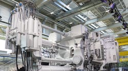 Bühler AG's160-square meter Carat 840 machine, capable of injecting more than 200 kg of molten aluminum into a die “within milliseconds' to form large-dimension castings for automotive structures. Bühler AG's160-square meter Carat 840 machine, capable of injecting more than 200 kg of molten aluminum into a die “within milliseconds' to form large-dimension castings for automotive structures.