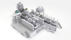 Bühler AG's160-square meter Carat 840 machine, capable of injecting more than 200 kg of molten aluminum into a die “within milliseconds” to form large-dimension castings for automotive structures. Bühler AG's160-square meter Carat 840 machine, capable of injecting more than 200 kg of molten aluminum into a die “within milliseconds” to form large-dimension castings for automotive structures.