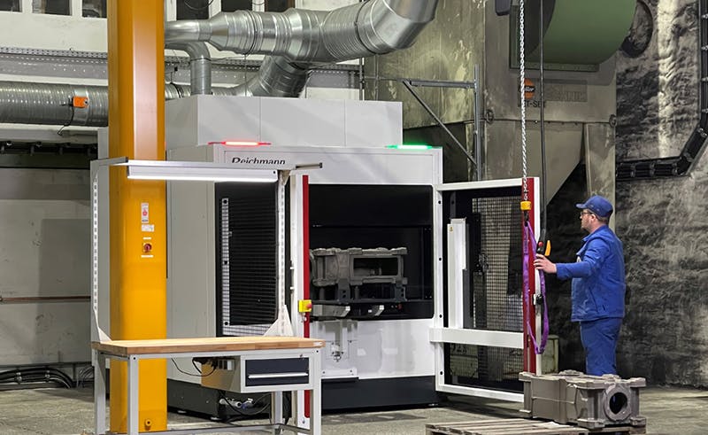 The Maus 900 automated casting grinding machine at Schmiedeberger Giesserei, in Germany.