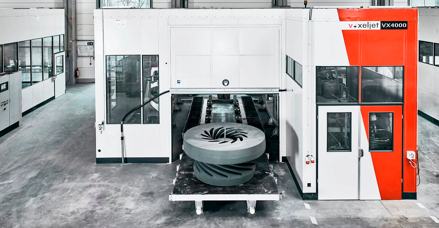 A voxeljet VX4000 large-dimension binder-jet sand printer.