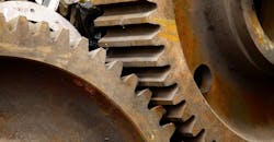 Corrosion on steel gears of an industrial crane. Corrosion on steel gears of an industrial crane.