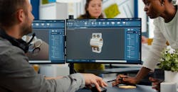 Team discussing industrial project. Team discussing industrial project.