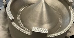 A cobalt-chrome sump cover for the F110 engine, produced on a GE Additive Concept Laser M2 machine is the first engine component designed for and produced by metal AM to be qualified by any U.S. Dept. of Defense entity. A cobalt-chrome sump cover for the F110 engine, produced on a GE Additive Concept Laser M2 machine is the first engine component designed for and produced by metal AM to be qualified by any U.S. Dept. of Defense entity.