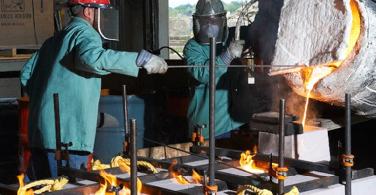 Filling a mold at Coronado Steel, Youngstown, OH.