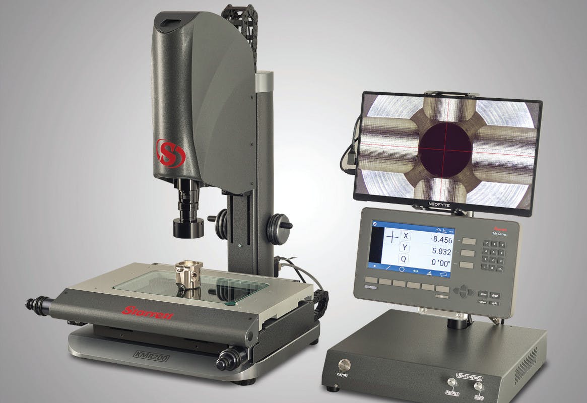 The KMR-MX 200 has a manually driven 200x100-mm X-Y stage motion with a 5-in. Z-travel, with a 6.5:1 zoom lens.