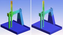 Finite element analysis on the ALTERA C (left) and the ALTERA C HA (right) demonstrates that deflection throughout their structures is measured in microns. There is a 17% overall improvement in ALTERA C HA bridge stiffness compared with the standard ALTERA C due in part to a new design of main leg. Finite element analysis on the ALTERA C (left) and the ALTERA C HA (right) demonstrates that deflection throughout their structures is measured in microns. There is a 17% overall improvement in ALTERA C HA bridge stiffness compared with the standard ALTERA C due in part to a new design of main leg.