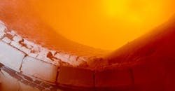 Close view of furnace drum lining made of refractory bricks. Close view of furnace drum lining made of refractory bricks.