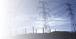 Power lines and pylons in a grid. Power lines and pylons in a grid.