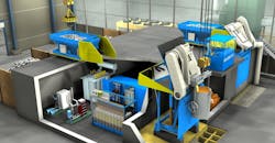 Illustration of the Otto Junker Duomelt JupiterLine coreless induction furnace installation. Illustration of the Otto Junker Duomelt JupiterLine coreless induction furnace installation.