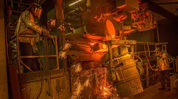 Molten metal transfer using crucibles at Smith Foundry, Minneapolis.