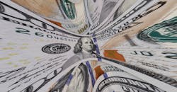 Warped view of a $100 bill, representing high interest rates. Warped view of a $100 bill, representing high interest rates.