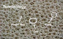 Figure 4. The structure of a ceramic-foam filter showing typical formations that take place during production. Figure 4. The structure of a ceramic-foam filter showing typical formations that take place during production.