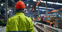 Industrial worker in a factory wearing safety gear. Industrial worker in a factory wearing safety gear.
