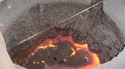 Severe slag build-up in the upper case of a channel furnace. Severe slag build-up in the upper case of a channel furnace.