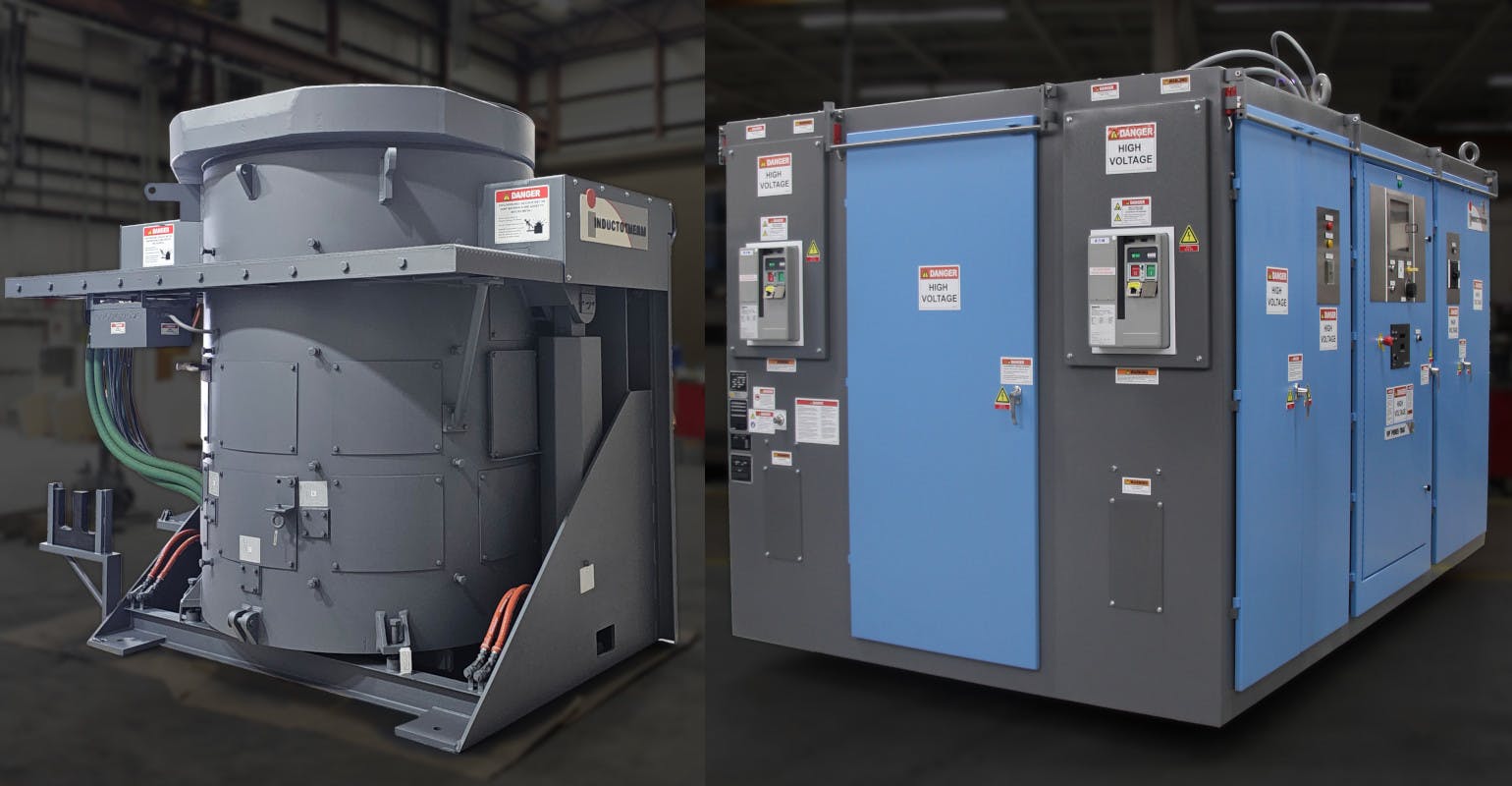 Inductotherm furnace (left) and power supply unit (right).