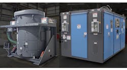 Inductotherm furnace (left) and power supply unit (right). Inductotherm furnace (left) and power supply unit (right).