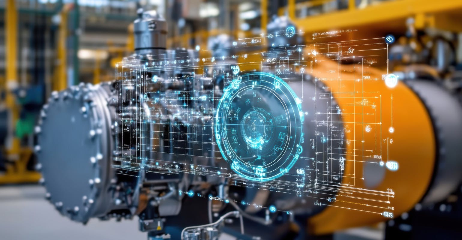 A closeup of a machine&rsquo;s exterior with embedded smart sensors.