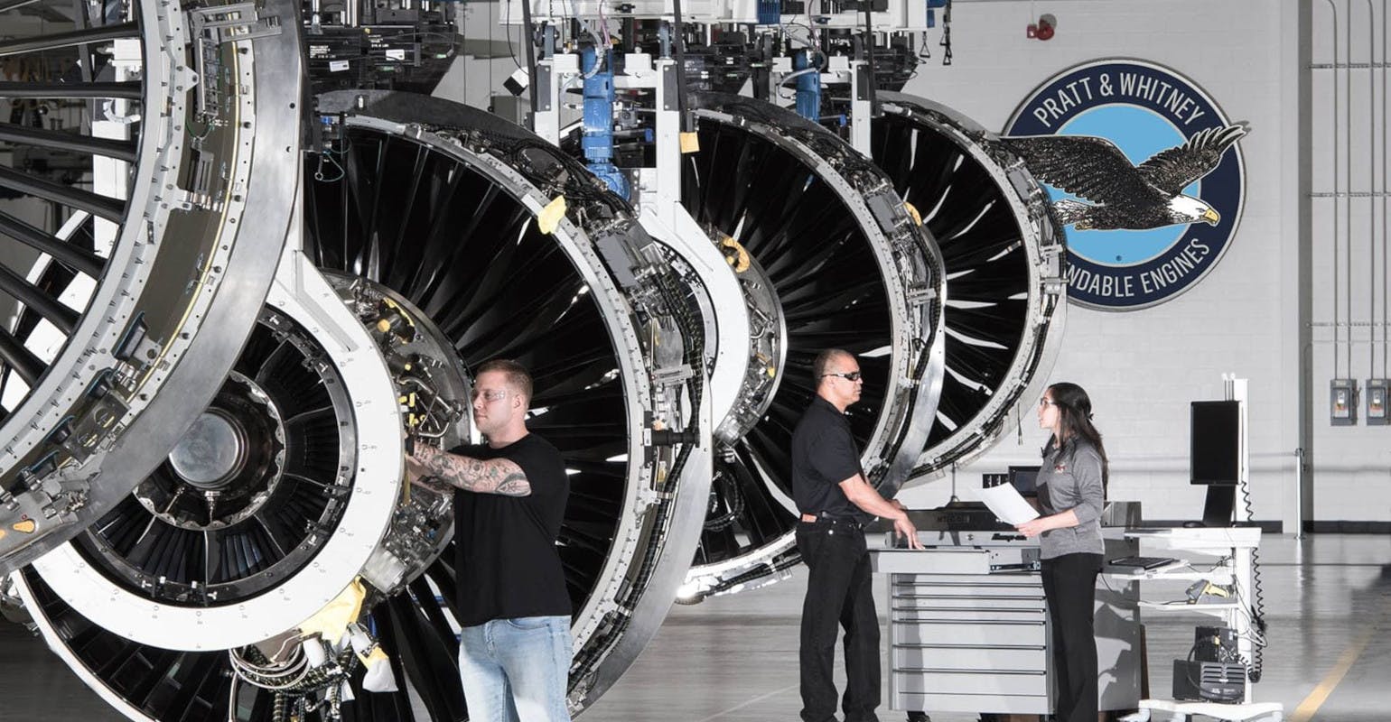 Pratt & Whitney Middletown, Conn., GTF engine assembly.